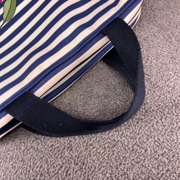 Tory Burch Cosmetic Bag Travel Toiletry Organizer Blue White Stripe Fruit Print - Picture 10 of 16